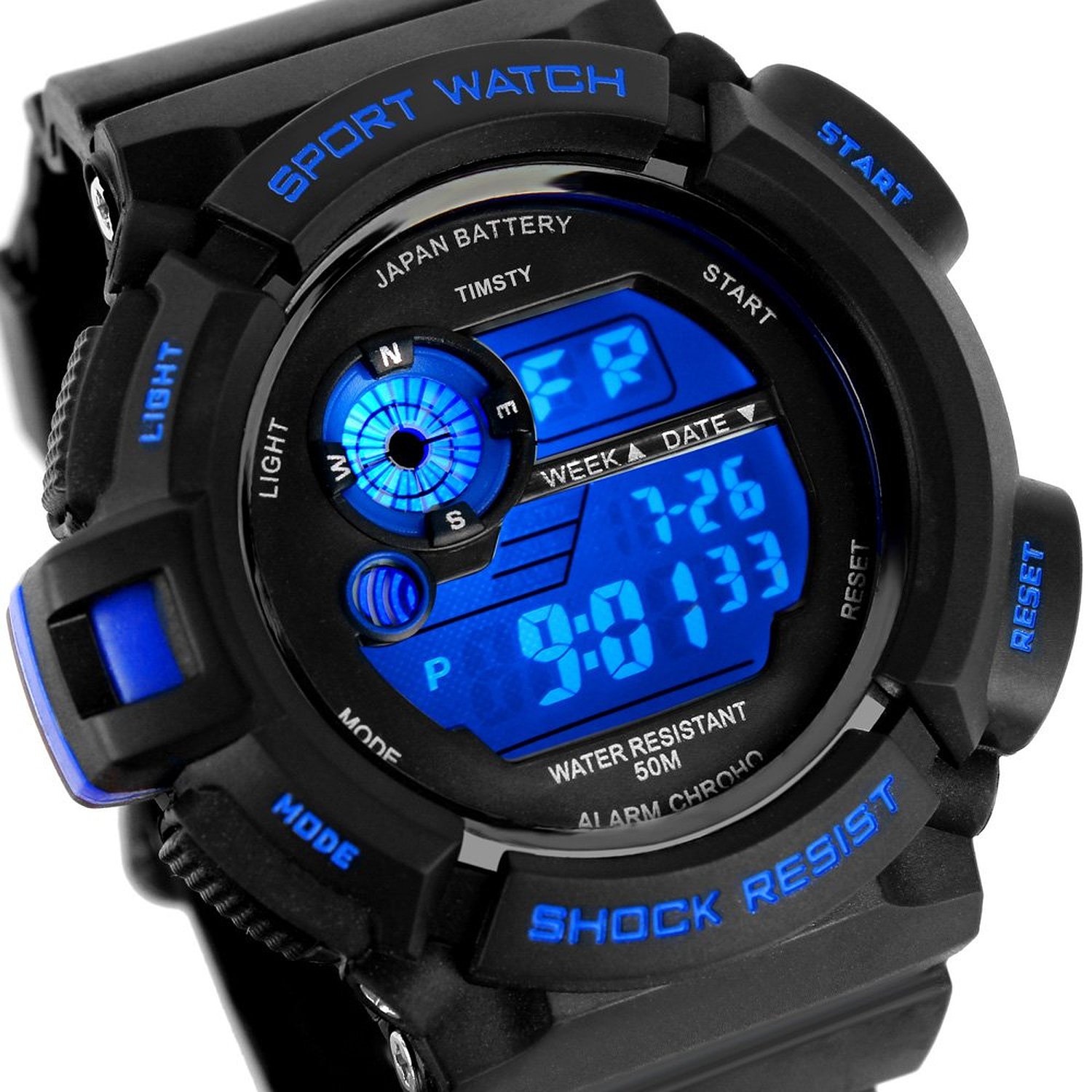 sports watches amazon.com: timsty electronic sports watch with led backlight,water  resistant quartz digital WAIMTYO