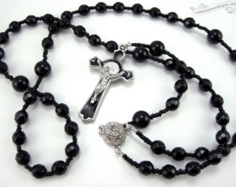 st benedict rosary, black rosary, mens rosary necklace, confirmation rosary,  catholic TPCFTHA