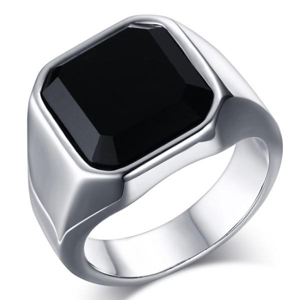 stainless steel color black onyx ring menu0027s ring with square black onyx CEFIDUI
