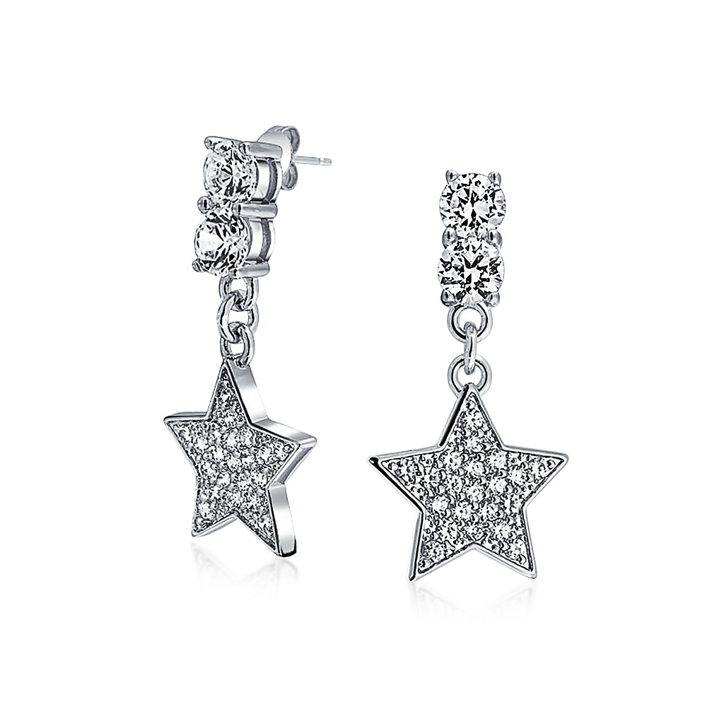 star earrings patriotic pave cubic zirconia star dangle earrings silver tone HGHBQWE