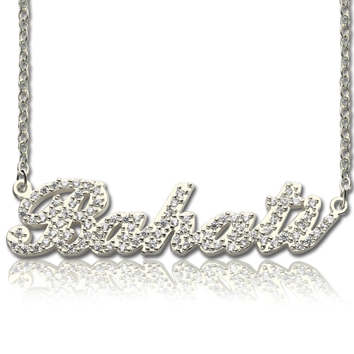 sterling silver full birthstone carrie name necklace LANGCZD