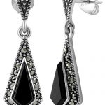 sterling silver kite black onyx marcasite earrings ZLETSKA