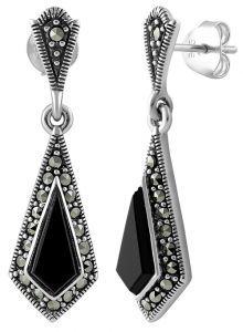 sterling silver kite black onyx marcasite earrings ZLETSKA