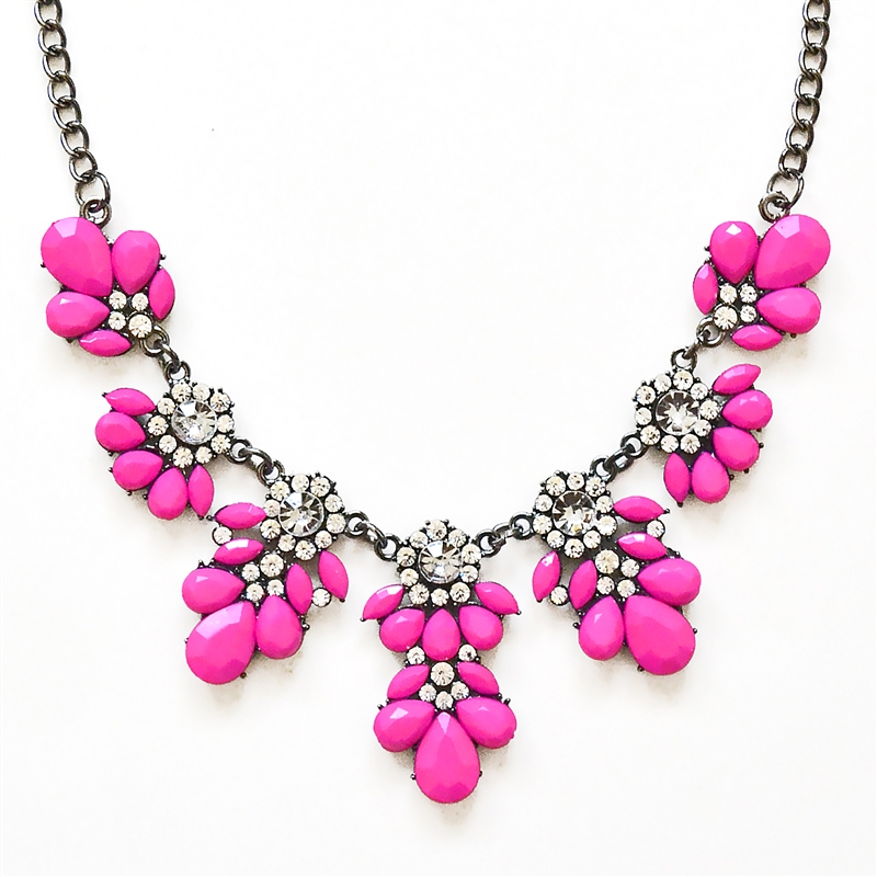stone bib necklace, pink neon necklace, bib necklace, hot pink necklace, FIJQAOH