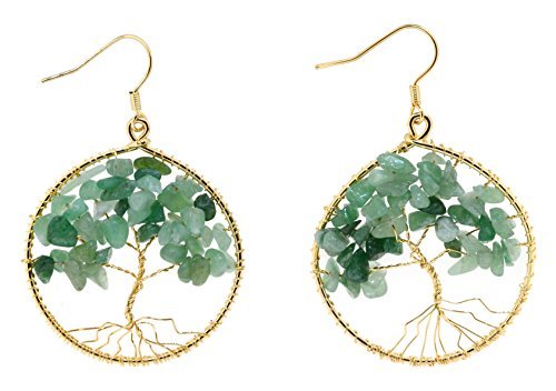 stone earrings handmade beaded wire wrapped celtic tree of life earrings (simulated green GXARXWC