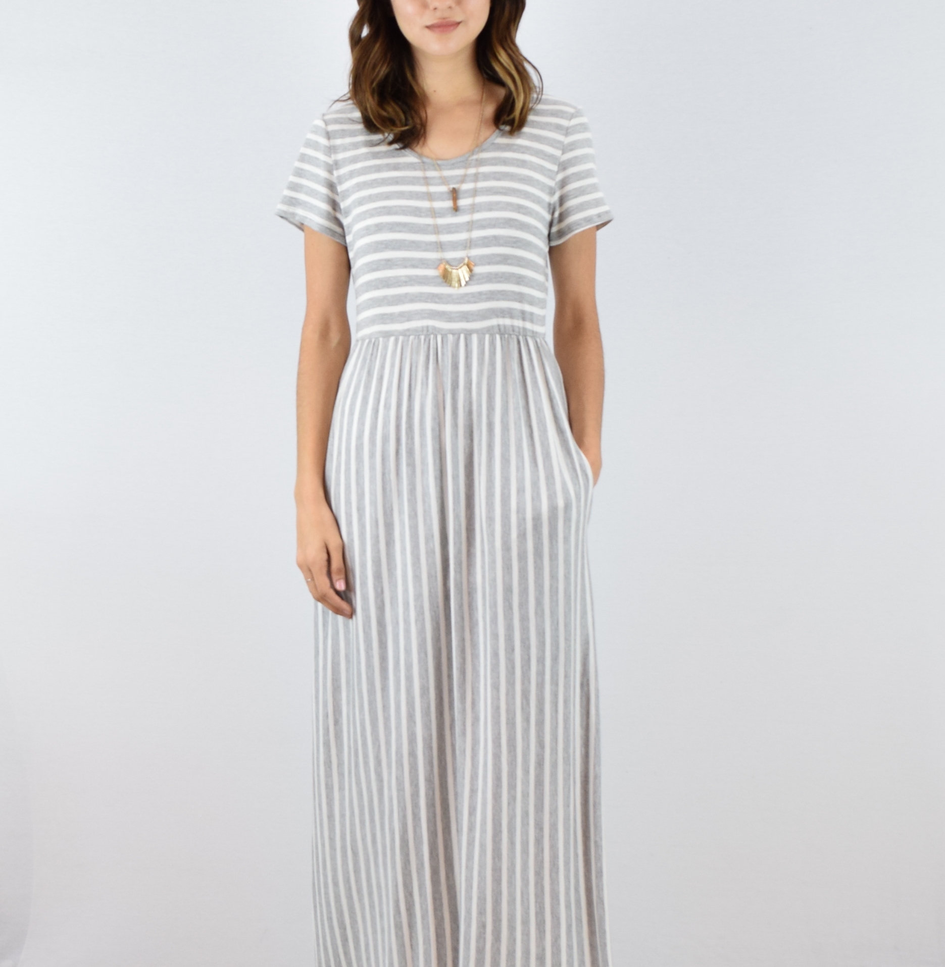 striped short sleeve maxi dress | s-xl VLARUJH