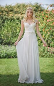 summer wedding dresses chiffon lace weddig dress with beading flower lace-up back RQAJREA