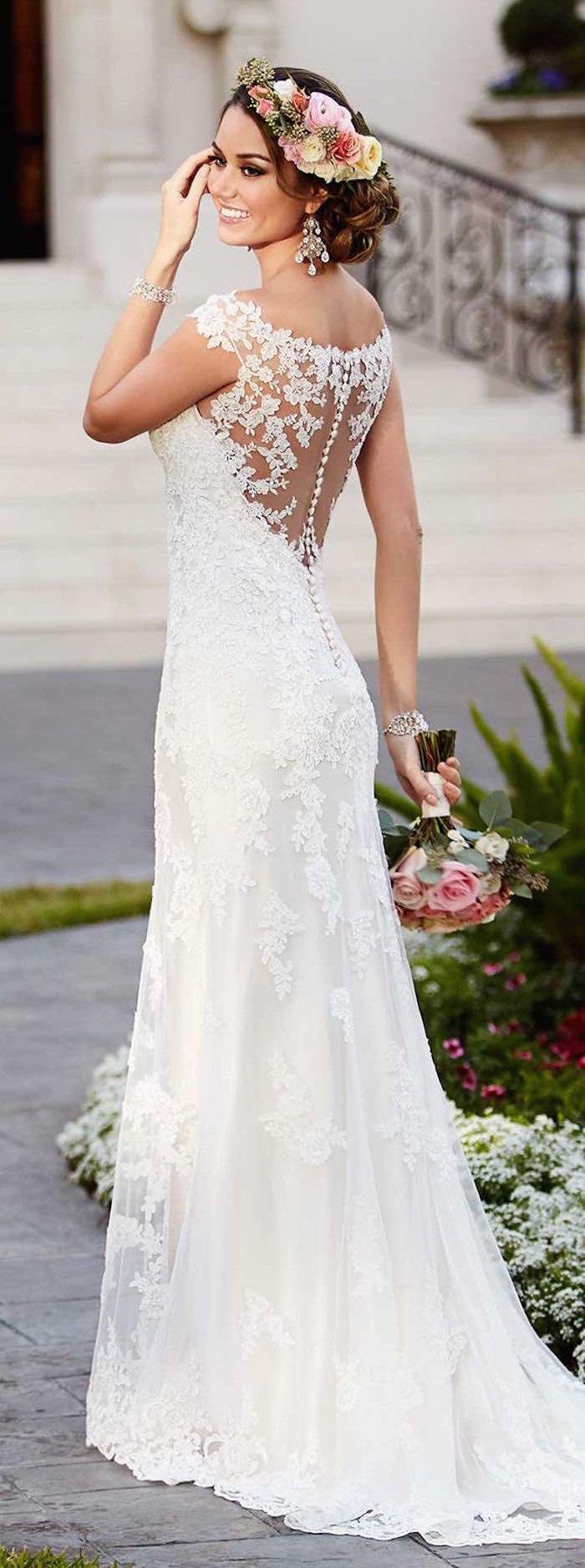 summer wedding dresses gorgeous stella york lace #wedding dress looks amazing for this summer  floral crown. PXLUJTN