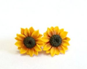 sunflower stud earrings, summer flower, flower earrings, summer jewelry.  yellow flower FFCOITN