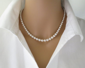 swarovski pearl necklace, simple graduated pearl wedding necklace, classic  bridal necklace, LCBTCCQ