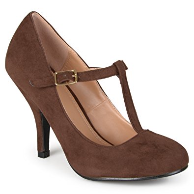 t strap pumps journee collection womens sueded t-strap round toe pumps brown 6 THVDYUI