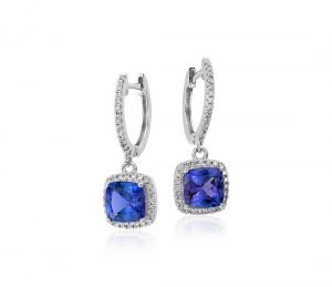 tanzanite jewelry cushion tanzanite and diamond drop earrings in 14k white gold (6x6mm) NHMWZMQ