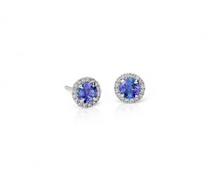 tanzanite jewelry tanzanite and micropavé diamond stud earrings in 14k white gold (5mm) PKJWSYG