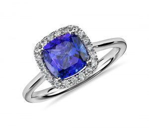 tanzanite jewelry tanzanite cushion and diamond halo ring in 14k white gold (7x7mm) QCSTMWC