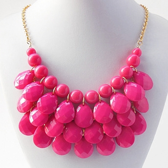 teardrop bib necklace, drop necklace, bead necklace, hot pink necklace, pink RWXSTDR