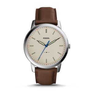 the minimalist slim three-hand brown leather watch NHHDRUZ