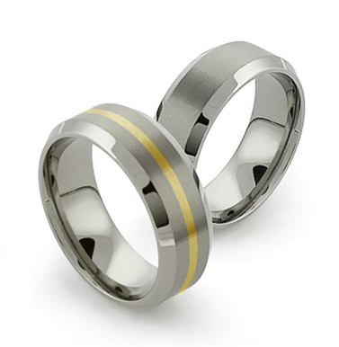 titanium jewelry beveled titanium rings with inlay CWKBQZY