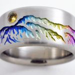 titanium jewelry monarch 2 titanium ring with mountains | titanium wedding rings,  handcrafted SCALVJL