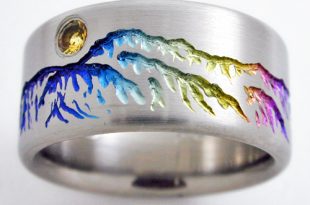 titanium jewelry monarch 2 titanium ring with mountains | titanium wedding rings,  handcrafted SCALVJL