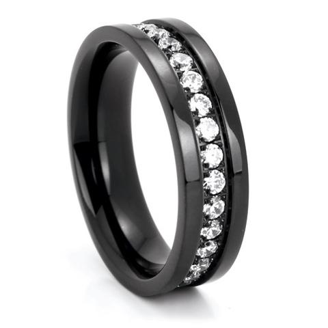 titanium rings 6mm black titanium ring with grade aa cubic zirconia channel - ZGZKFCH
