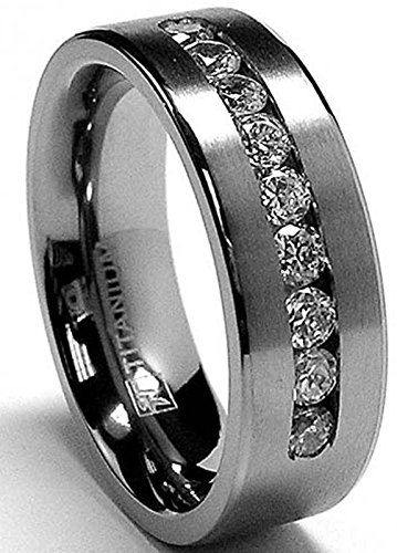 titanium rings 8 mm menu0027s titanium ring wedding band with 9 large channel set VWWUBAZ