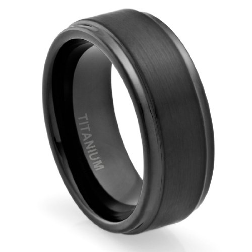 titanium rings 8mm comfort fit titanium wedding band | engagement ring with black plated WJUWLBA