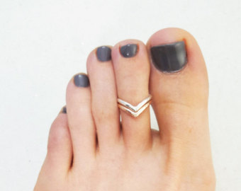 toe rings silver and gold toe ring, double chevron sterling silver and 14k rose KLBENRP