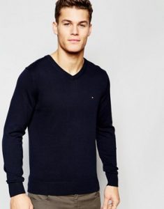 tommy hilfiger v neck jumper in navy WEXNXKG