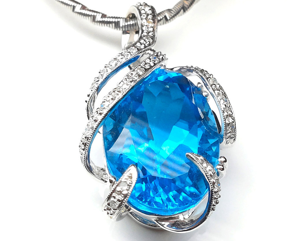 topaz jewelry 14kt white gold 16.24ct diamond and blue topaz necklace FMCQMNV