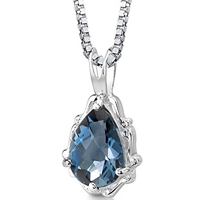 topaz jewelry london blue topaz pendant necklace sterling silver pear shape 2.25 carats SXVHWRS