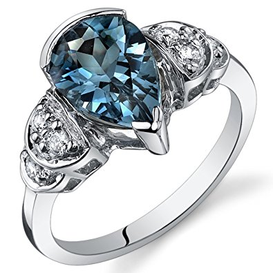 topaz jewelry london blue topaz tear drop ring sterling silver 2.00 carats size 5 KESLRWF