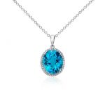 topaz jewelry swiss blue topaz and white sapphire halo oval pendant in sterling silver YAWZJJQ
