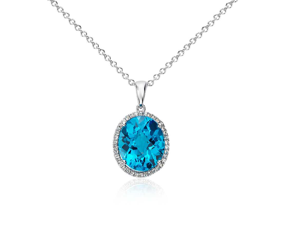 topaz jewelry swiss blue topaz and white sapphire halo oval pendant in sterling silver YAWZJJQ