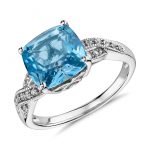 topaz jewelry swiss blue topaz and white sapphire ring in sterling silver (9x9mm) TCELGET