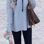 tops to wear with leggings #spring #outfits black cap + grey sweater + black leggings + coral sneakers EJESWMT