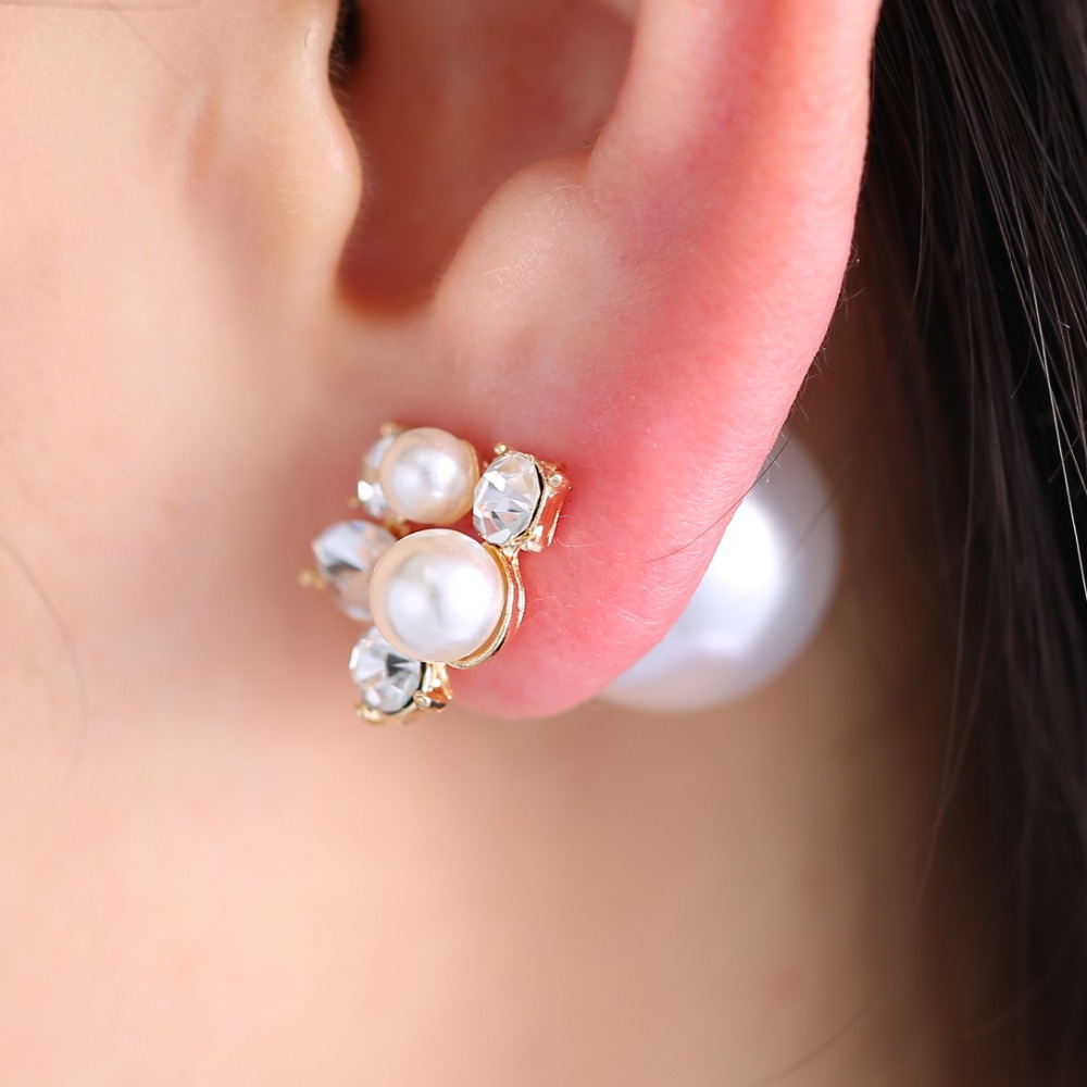 trendy earrings online shop 1pair fashion trendy double sides pearl earring two ball stud PKSYAIA