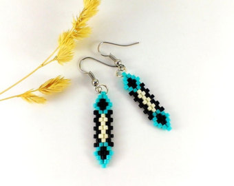 trendy earrings tiny earrings minimalist earrings beaded jewelry blue and black earrings  fashion UVOCIOW