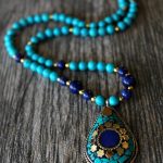 tribal jewelry lapis and turquoise statement necklace, nepalese lapis lazuli necklace,  blue gold QGJSGAZ