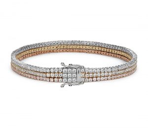 triple row diamond tennis bracelet in 18k white, yellow and rose gold ZZKGSOT