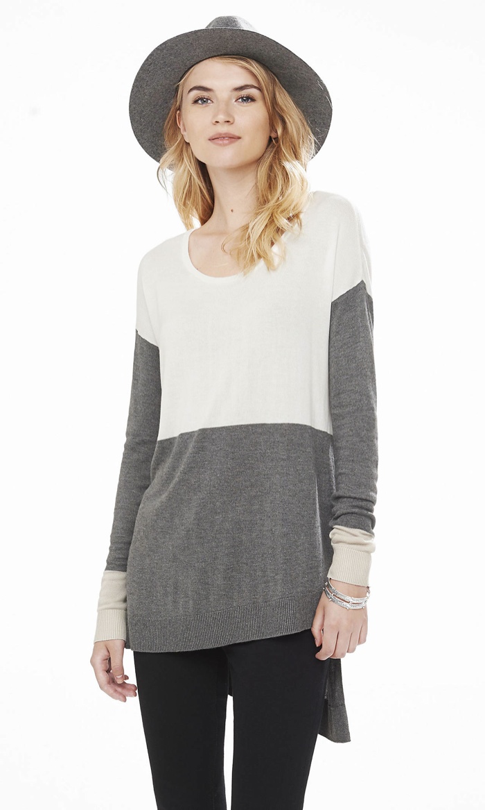 tunic sweaters express color-block asymmetrical-hem tunic sweater available for $59.90 CUNSLGA