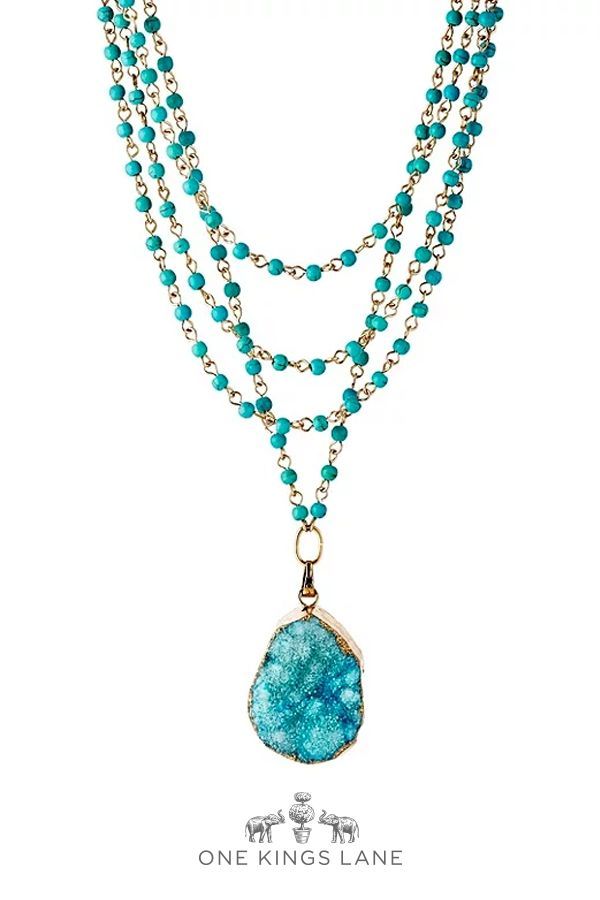 turquoise necklace hand-cast gold with aqua drusy necklace - susan shaw jewelry takes JTKOPHT
