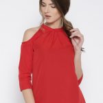 uu0026f casual 3/4th sleeve solid women red top DRFOQPZ
