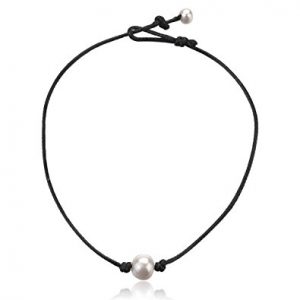 udobuy16  single freshwater pearl necklace for women black handmade  leather JUSJDBG