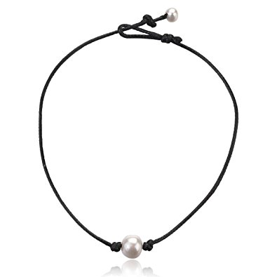 udobuy16  single freshwater pearl necklace for women black handmade  leather JUSJDBG