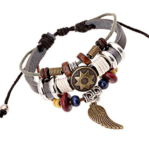 unique bracelets charm angel wing unique totem of sun multistrand leather bracelet WPTRHGF