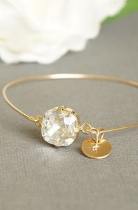 unique bracelets clear crystal bangle bracelet gold, personalized hand stamped initial bangle TSKBYSS