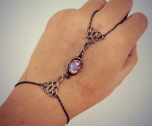 unique bracelets hand chain, pink opal and filigree, opal hand chain, ring bracelet, slave ULIMSQO