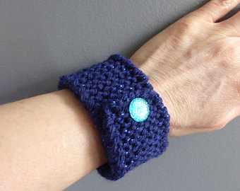 unique bracelets knit bracelet, blue yarn, blue buttons, cuff bracelets for women, handmade NPHRDVI