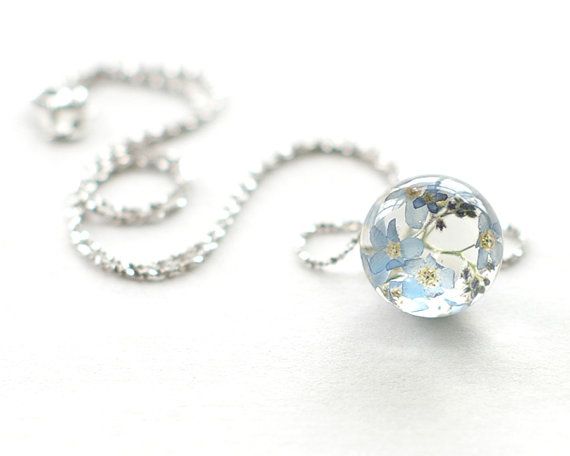 unique necklaces forget-me-not flowers unique necklace - blue resin ball 925 sterling silver ABGFQUN