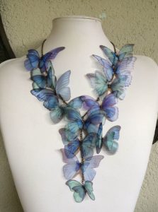 unique necklaces statement butterfly necklace - blue morpho silk organza butterflies - one XLYESCD